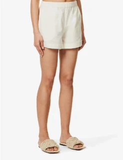 Emery Mid-rise Cotton And Linen-blend Shorts -VogueVibe Store R04149655 STONE ALT02