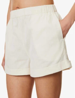 Emery Mid-rise Cotton And Linen-blend Shorts -VogueVibe Store R04149655 STONE ALT04