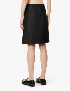 Miu Miu Logo-embroidered Stretch-woven Midi Skirt -VogueVibe Store R04149722 NERO ALT03