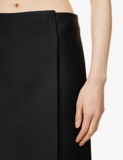 Miu Miu Logo-embroidered Stretch-woven Midi Skirt -VogueVibe Store R04149722 NERO ALT04