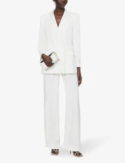 Alberta Ferretti Double-breasted Peak-lapel Woven Blazer -VogueVibe Store R04149937 WHITE ALT01