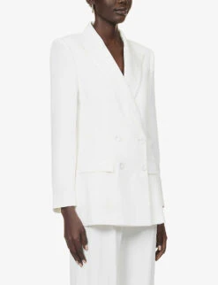 Alberta Ferretti Double-breasted Peak-lapel Woven Blazer -VogueVibe Store R04149937 WHITE ALT02