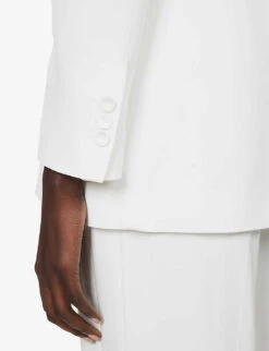 Alberta Ferretti Double-breasted Peak-lapel Woven Blazer -VogueVibe Store R04149937 WHITE ALT05