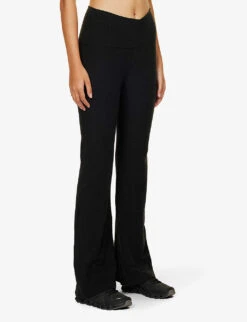 Beyond Yoga Spacedye Wrap-over Flared-leg High-rise Stretch-woven Leggings -VogueVibe Store R04150159 DARKESTNIGHT ALT02