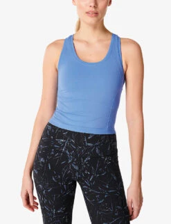 Sweaty Betty Athlete Cropped Seamless Workout Stretch-jersey T-shirt -VogueVibe Store R04150372 REGATTABLUE ALT02
