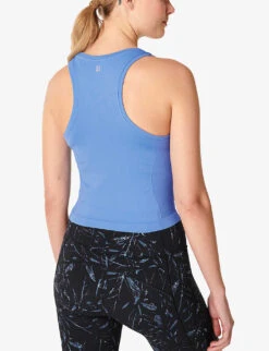 Sweaty Betty Athlete Cropped Seamless Workout Stretch-jersey T-shirt -VogueVibe Store R04150372 REGATTABLUE ALT03