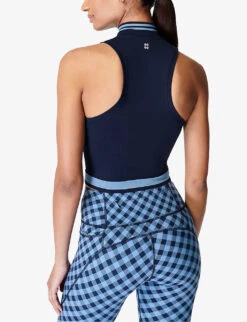 Sweaty Betty Athlete Seamless Half-zip Stretch-jersey Tank Top -VogueVibe Store R04150420 NAVYBLUE ALT03