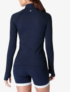Sweaty Betty Athlete Seamless Zip-up Stretch-woven Top -VogueVibe Store R04150504 NAVYBLUE ALT03