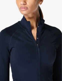Sweaty Betty Athlete Seamless Zip-up Stretch-woven Top -VogueVibe Store R04150504 NAVYBLUE ALT04
