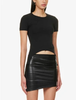 Helmut Lang Cut-out Slim-fit Cotton-blend T-shirt 9 Helmut Lang Cut-out Slim-fit Cotton-blend T-shirt -VogueVibe Store R04150626 BLACK ALT02