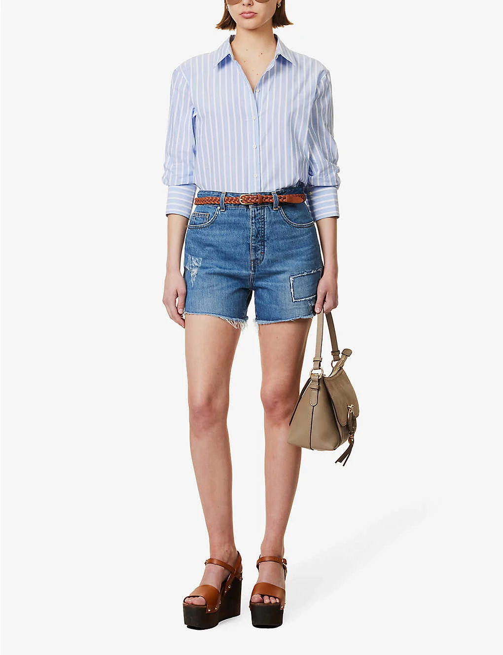 ME AND EM High-rise Distressed-panel Denim Shorts 4 ME AND EM High-rise Distressed-panel Denim Shorts - Image 2