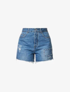 ME AND EM High-rise Distressed-panel Denim Shorts