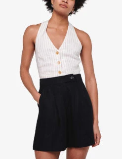 Fidel Tabbed Linen Shorts -VogueVibe Store R04151537 BLACK ALT02