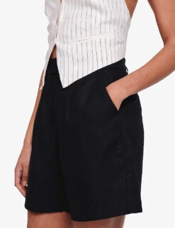 Fidel Tabbed Linen Shorts -VogueVibe Store R04151537 BLACK ALT04
