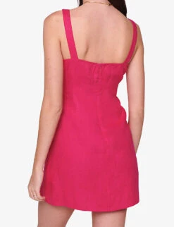 Hanna Cut-out Linen Mini Dress -VogueVibe Store R04151539 RASPBERRY ALT02