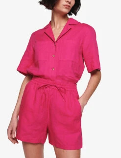 Hauti Relaxed-fit Linen Shorts -VogueVibe Store R04151541 RASPBERRY ALT02