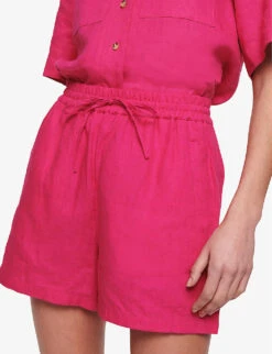 Hauti Relaxed-fit Linen Shorts -VogueVibe Store R04151541 RASPBERRY ALT04