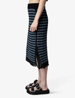 Zadig & Voltaire Jackson Striped Crochet Knitted Knee-length Skirt -VogueVibe Store R04151973 NOIR ALT02