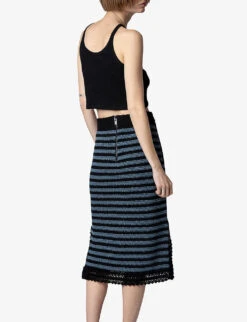 Zadig & Voltaire Jackson Striped Crochet Knitted Knee-length Skirt -VogueVibe Store R04151973 NOIR ALT03