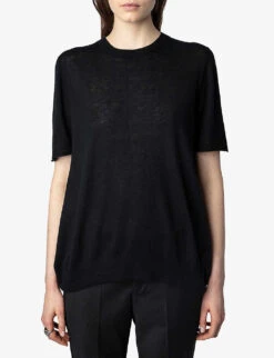 Zadig & Voltaire Ida Signature-wings Cashmere Top -VogueVibe Store R04151983 NOIR ALT04