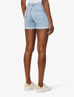 7 For All Mankind Boy Faded-wash Stretch-denim Shorts -VogueVibe Store R04152127 BLURRED ALT03