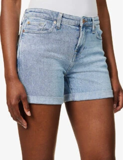 7 For All Mankind Boy Faded-wash Stretch-denim Shorts -VogueVibe Store R04152127 BLURRED ALT04