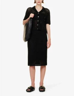 THEORY Textured Mid-rise Cotton Knitted Midi Skirt 8 THEORY Textured Mid-rise Cotton Knitted Midi Skirt -VogueVibe Store R04152412 BLACK ALT01