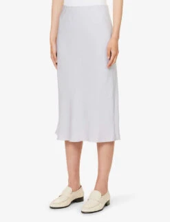THEORY Mid-rise Flared-hem Silk Midi Skirt -VogueVibe Store R04152413 HYDRANGEA ALT02