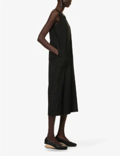 Ayala A-line Silk-blend Midi Dress -VogueVibe Store R04152531 BLACK ALT01