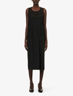 Ayala A-line Silk-blend Midi Dress -VogueVibe Store R04152531 BLACK ALT02