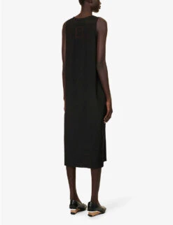 Ayala A-line Silk-blend Midi Dress -VogueVibe Store R04152531 BLACK ALT03