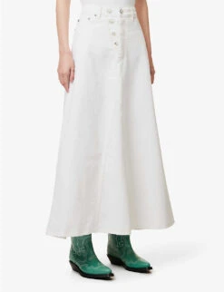 Ganni Mid-rise Logo-appliqué Organic-denim Maxi Skirt -VogueVibe Store R04152903 BRIGHTWHITE ALT02