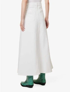 Ganni Mid-rise Logo-appliqué Organic-denim Maxi Skirt -VogueVibe Store R04152903 BRIGHTWHITE ALT03