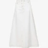 Ganni Mid-rise Logo-appliqué Organic-denim Maxi Skirt -VogueVibe Store R04152903 BRIGHTWHITE M