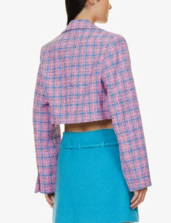 Ganni Check-print Cropped Organic Cotton-blend Jacket -VogueVibe Store R04152908 WILDORCHID ALT03