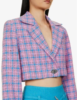 Ganni Check-print Cropped Organic Cotton-blend Jacket -VogueVibe Store R04152908 WILDORCHID ALT04
