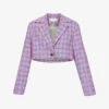 Ganni Check-print Cropped Organic Cotton-blend Jacket -VogueVibe Store R04152908 WILDORCHID M