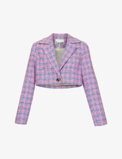 Ganni Check-print Cropped Organic Cotton-blend Jacket