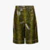 Ganni Snake-print Wide-leg Faux-leather Shorts 1 Ganni Snake-print Wide-leg Faux-leather Shorts -VogueVibe Store R04152927 SPINACHGREEN M