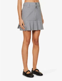 Ganni Pleated-hem Bead-embellished Stretch-woven Mini Skirt -VogueVibe Store R04152929 PALOMAMELANGE ALT02