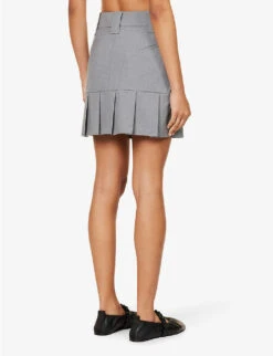Ganni Pleated-hem Bead-embellished Stretch-woven Mini Skirt -VogueVibe Store R04152929 PALOMAMELANGE ALT03