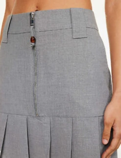 Ganni Pleated-hem Bead-embellished Stretch-woven Mini Skirt -VogueVibe Store R04152929 PALOMAMELANGE ALT04