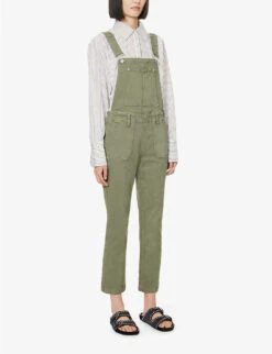 Paige Mayslie Square-neck Stretch-denim Dungarees -VogueVibe Store R04153169 VINTAGEIVYGREEN ALT02