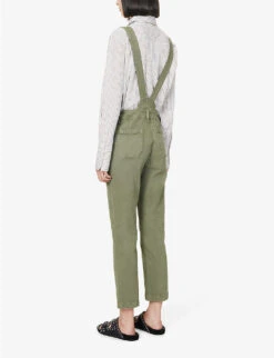 Paige Mayslie Square-neck Stretch-denim Dungarees -VogueVibe Store R04153169 VINTAGEIVYGREEN ALT03