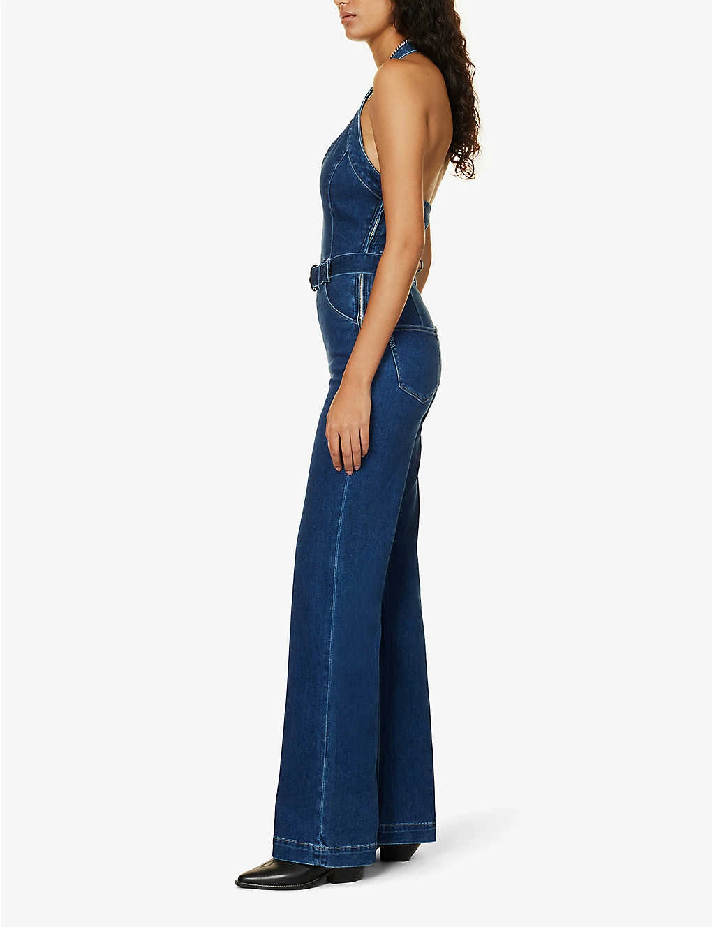 Paige Leenah Halterneck Flared-leg Stretch-denim Jumpsuit 4 Paige Leenah Halterneck Flared-leg Stretch-denim Jumpsuit - Image 2