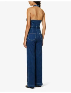 Paige Leenah Halterneck Flared-leg Stretch-denim Jumpsuit 10 Paige Leenah Halterneck Flared-leg Stretch-denim Jumpsuit -VogueVibe Store R04153193 MONTREUX ALT03