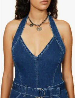 Paige Leenah Halterneck Flared-leg Stretch-denim Jumpsuit 11 Paige Leenah Halterneck Flared-leg Stretch-denim Jumpsuit -VogueVibe Store R04153193 MONTREUX ALT04