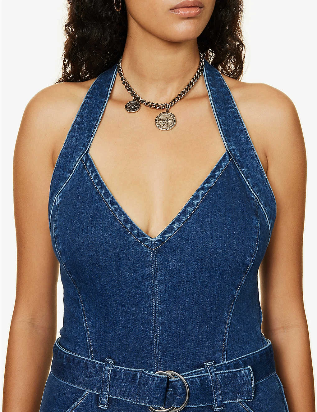 Paige Leenah Halterneck Flared-leg Stretch-denim Jumpsuit 7 Paige Leenah Halterneck Flared-leg Stretch-denim Jumpsuit - Image 5