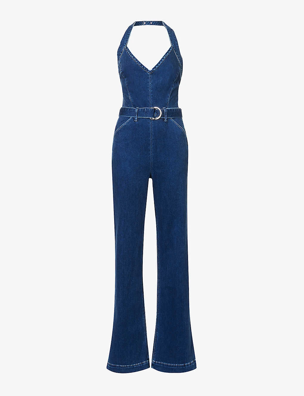 Paige Leenah Halterneck Flared-leg Stretch-denim Jumpsuit 3 Paige Leenah Halterneck Flared-leg Stretch-denim Jumpsuit