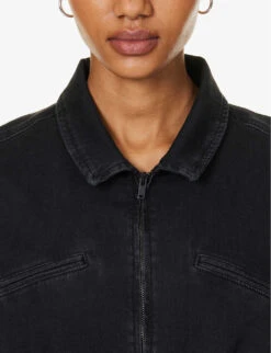 Paige Jett Cap-sleeved Stretch-denim Jumpsuit -VogueVibe Store R04153212 BLACKDOVE ALT04